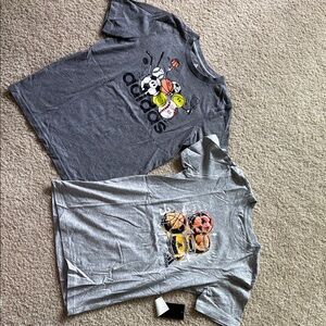 2 brand new Adidas Gray Short Sleeve Tee with Cartoon Graphic boys size 7